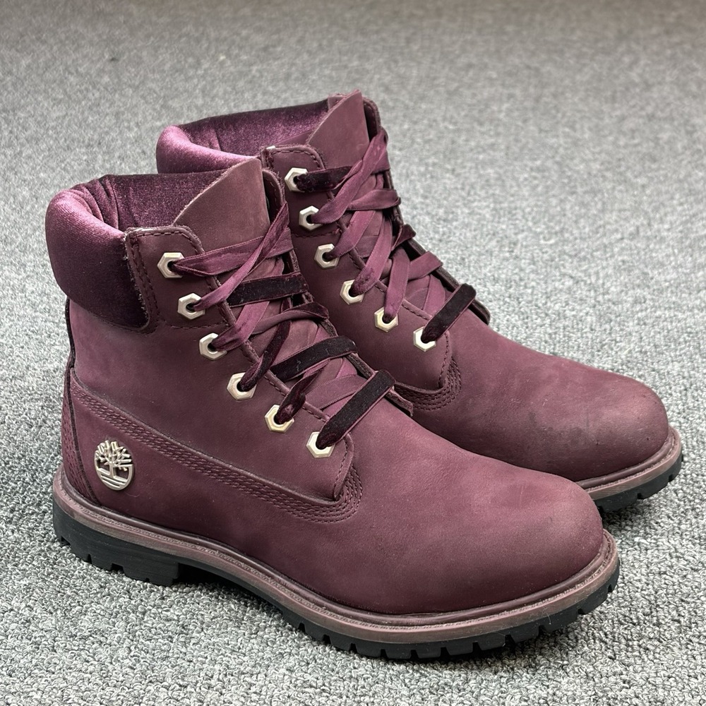 Timberland 6 Inch Premium Waterproof Boots Womens 7.5 Burgundy Velvet A1KC1